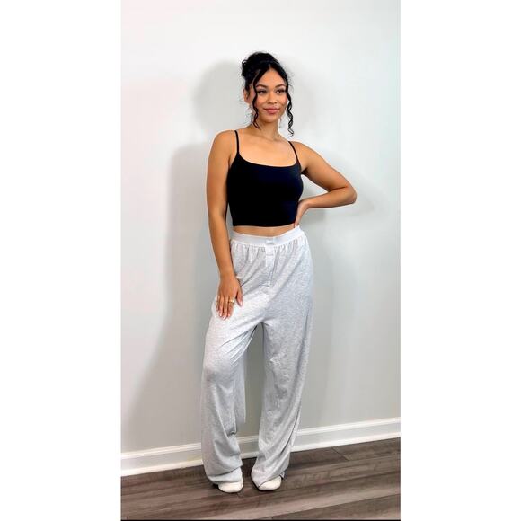 SKIMS Boyfriend Loose Pants in Grey Small Pull On Straight Leg Stretch Pockets